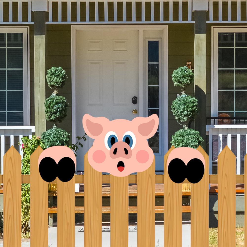 Cartoon Animal Peeking Outdoor Fence Decoration Sign