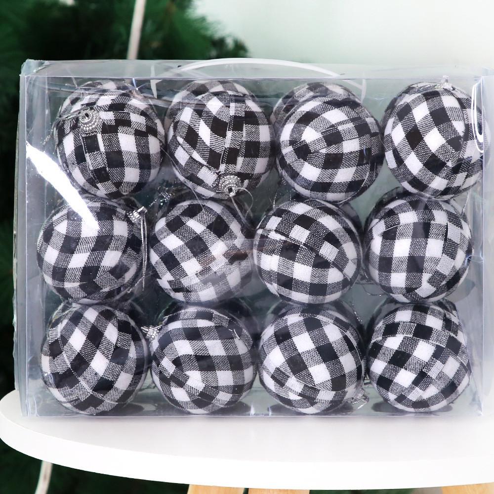Elegant 7cm Black And White Checkered Christmas Ball Ornament Set For Festive Decor
