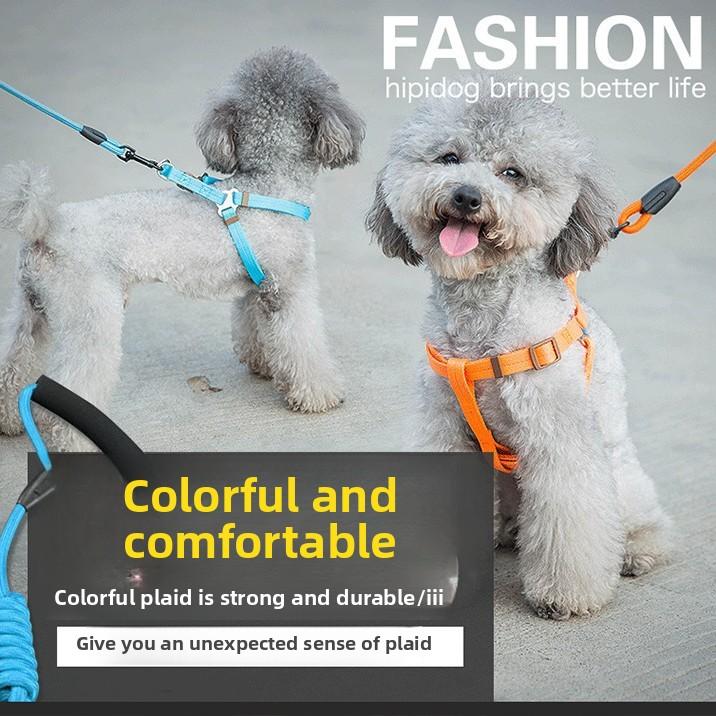 Colored Dog Leash Dog Chain Large Dog Teddy Golden Retriever Chest Strap Collar Three-piece Pet Supplies