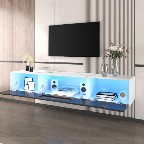 TV Cabinet, High-Gloss TV Cabinet, Color-Coordinated with Black and White, Featuring Color-Changing LED Light, Home