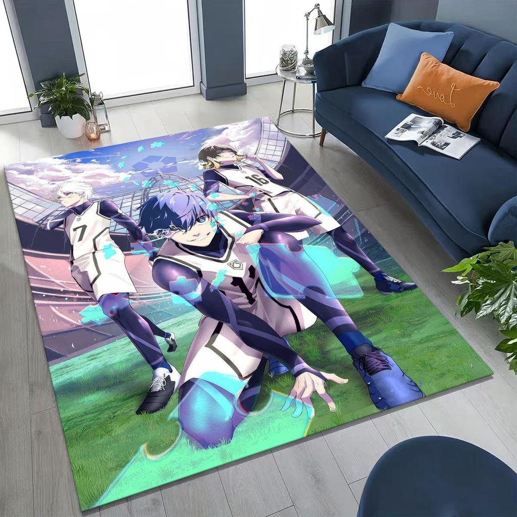 Cartoon BLUE LOCK Fußball Anime Isagi Teppich für Schlafzimmer Wohnzimmer Sofa Zuhause Fußmatte Dekor, Große Kinder Spiel Rutschfeste Bodenmatte