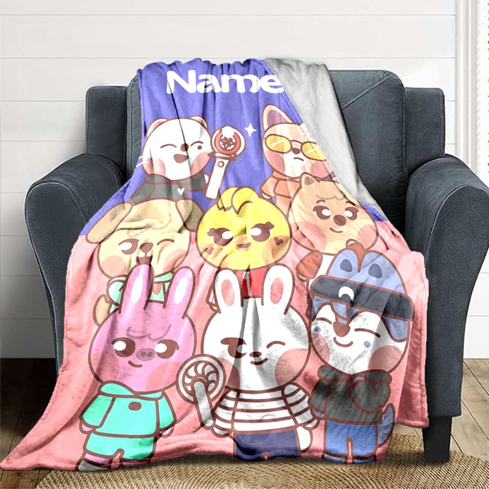 Custom Name Animal Friends Together Party Blanket For Couch Bed Plush Cozy Fuzzy Blanket Super Soft Warm Blankets For Fall And Winter 091641