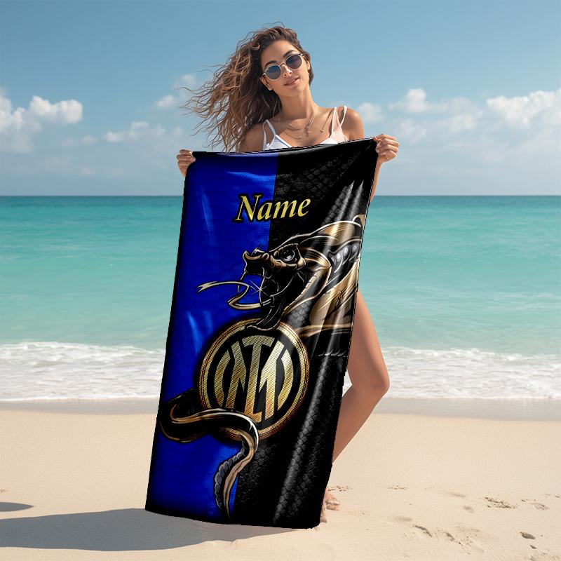 Personalized Customized Proof Beach Towel with Inter Milan Pattern - Soft, Absorbent,quick-drying,perfect Swimming,camping&bathing