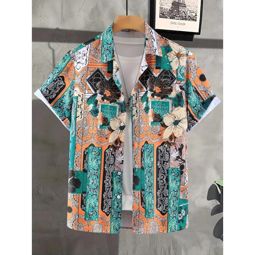 Palmshadow Cuban Camisa Men's Clothing Simple Hawaiian Print Poplin Shirt Business Holiday Everyday Outdoor Short Sleeve Shirt