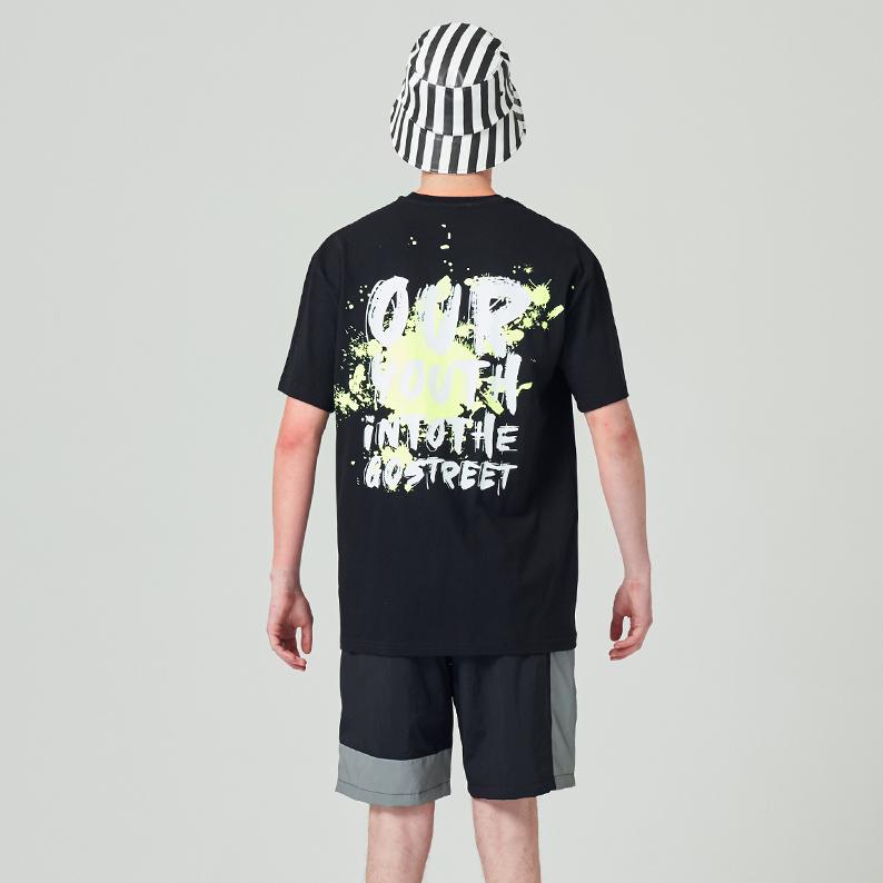 GOSTREET Painted Print Short Sleeve T-Shirt - Black