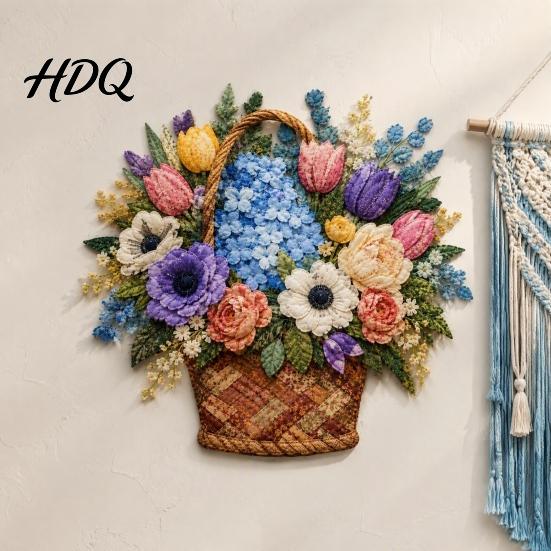 Actividades Manualidades de Tela DIY Cesta de Flores Patchwork Kit Flores en Capas Sala de Manualidades Decoración de Pared Proyecto de Costura Floral 3D para Adultos,