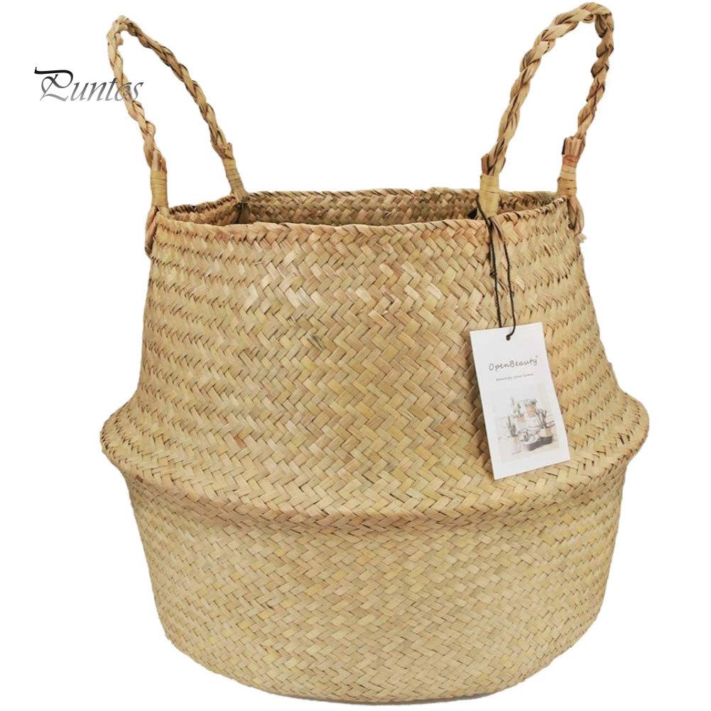 Home Storage Bucket Toy Sundries Clothes Plants Basket Seagrass Weaving Foldable