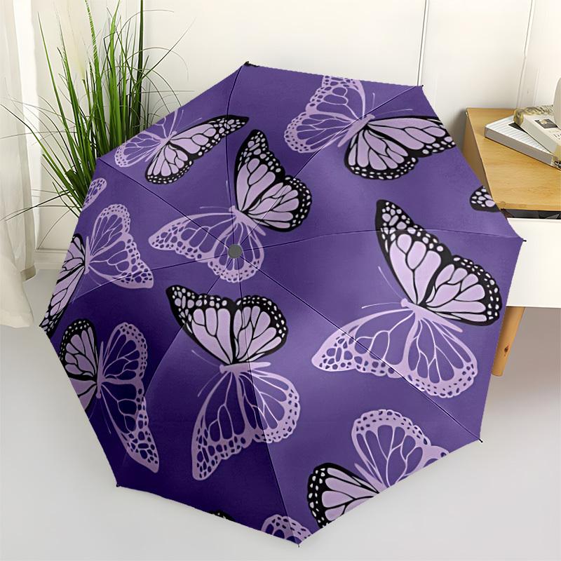 

1pc Butterfly Purple Pattern Automatic Opening and Closing Folding Umbrella with 8 Iron Ribs - Portable, Foldable for Travel yy251124140