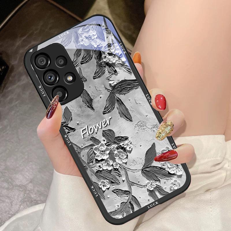 Oil Painting Flowers For Samsung Galaxy S10 4G S20 11E 30 S21 21Fe 22 S24 Pro S23 Ultra 5G S8 S9 Tempered Glass Phone Case