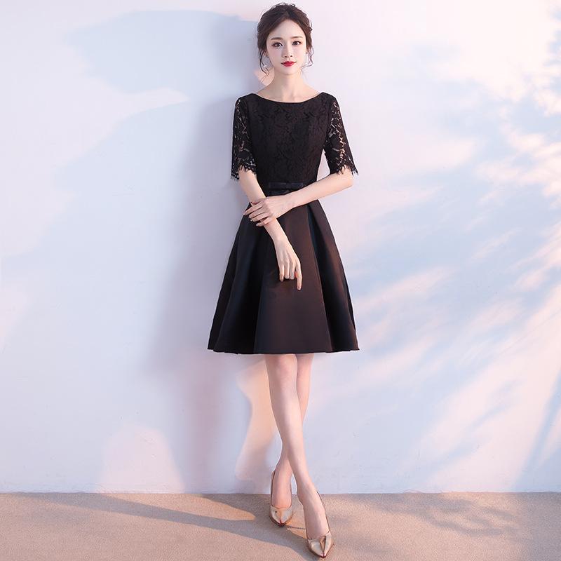 

Black evening dress new spring medium and long annual meeting small dress host fashion dress XS