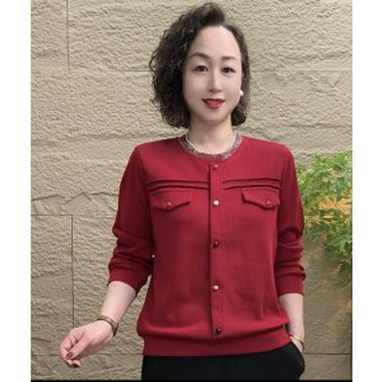 2026 Spring Fashion Long-Sleeve T-Shirt for Middle-Aged Women 5XL красный