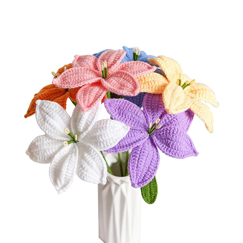 1PC Simulation Artificial Flowers Birthday Gift Crochet Cotton Home Decor Hand Woven Lily Crochet