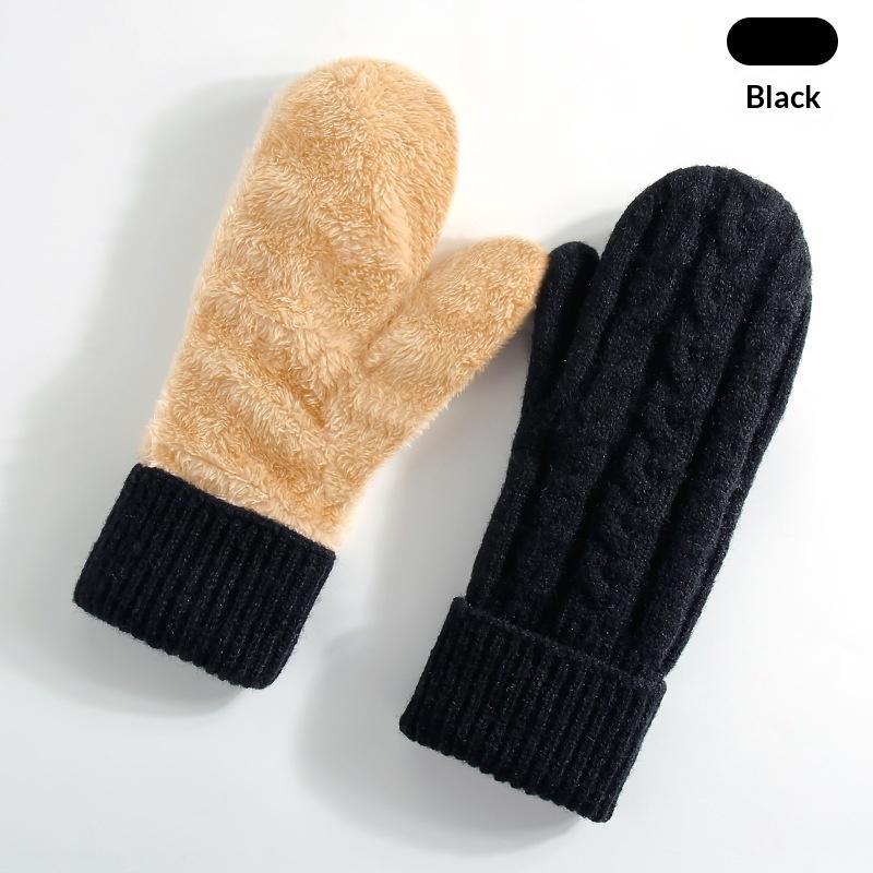 New Knitted Gloves Winter Double Layer Velvet Thickened Warm Cover Gloves Finger Gloves