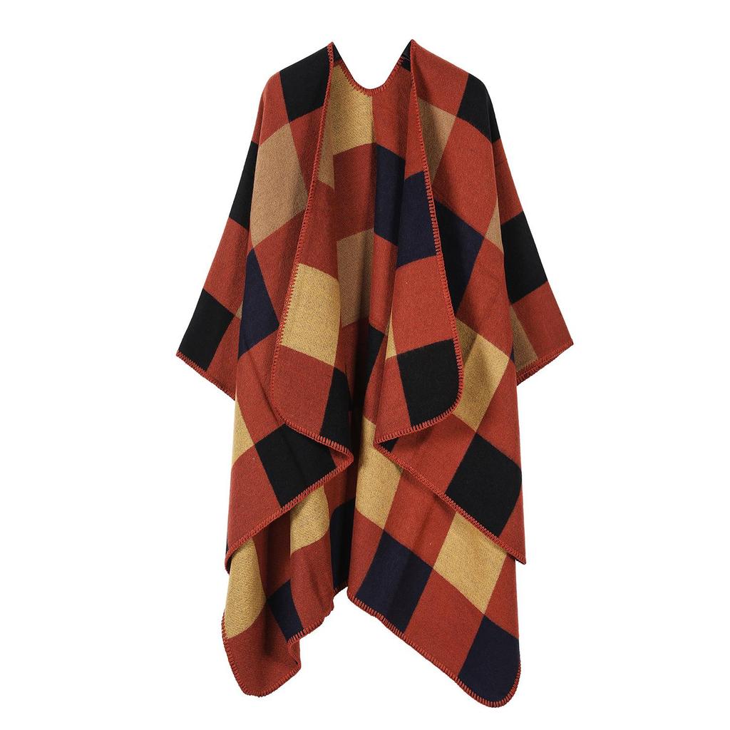 Solid Color Striped Shawl Cardigan: Warm, Versatile Imitation Cashmere Scarf for Autumn and Winter