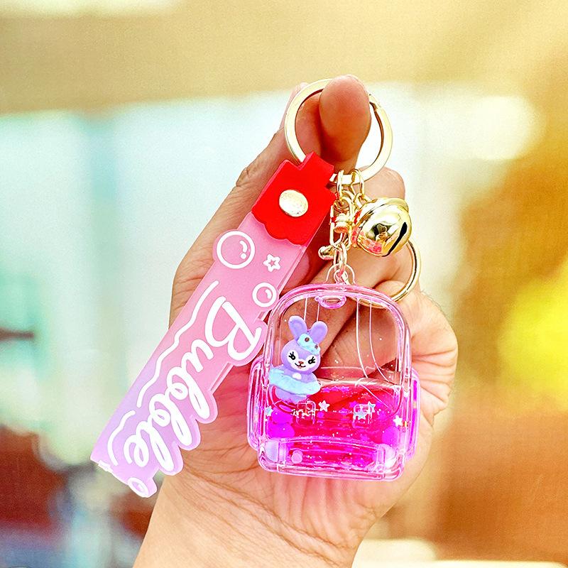 Cartoon Doll Keychain Cute Drifting Crystal Bottle Quicksand Bag Pendant Girl Trinkets Children