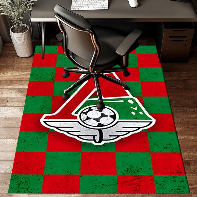 Green And Red Soccer Emblem Printed Office Carpet Chair Cushion Entryway Rug, Rugs for Living Room, Bedroom Christmas gifts