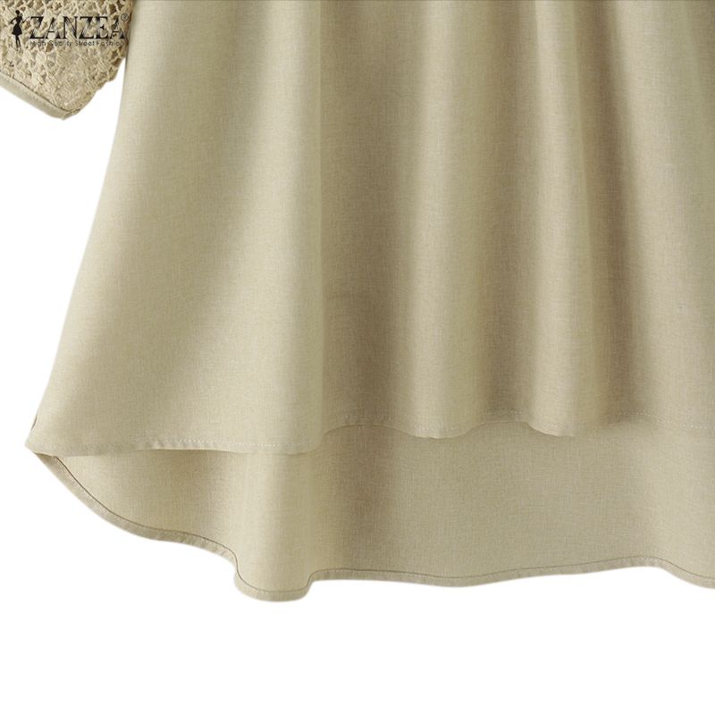 ZANZEA Women Hollow Lace Patchwork V-Neck 3/4 Sleeve Loose Casual Blouse