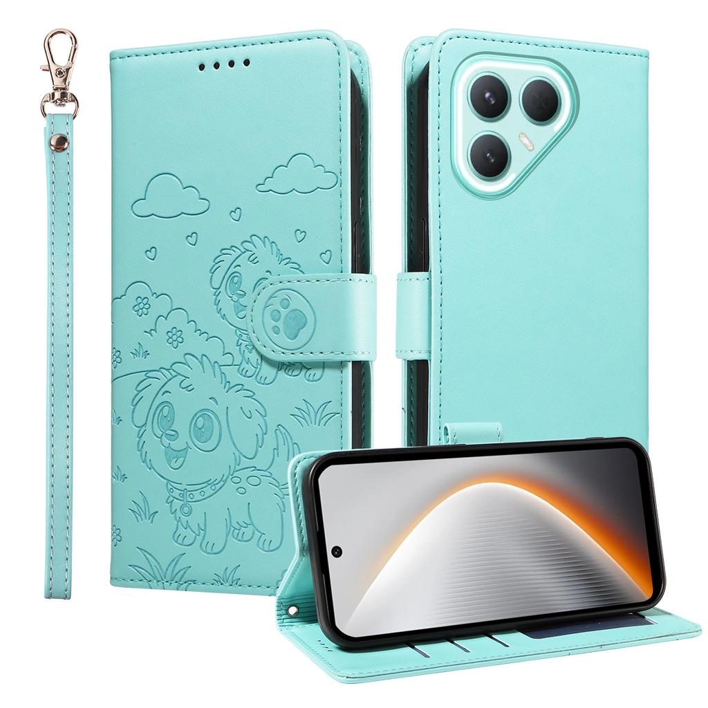 For TECNO Pova 7 Pro 5G Case RFID Blocking Imprinted Dog Pattern PU Leather Phone Cover with Wrist Strap