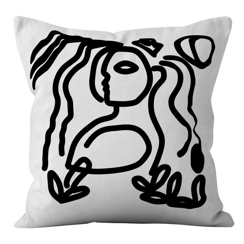 Nordic Ins Style Simple and Light Luxury Lines Black and White Plaid Pillow Case Pillow Lunch Break Pillow Sofa Cushion