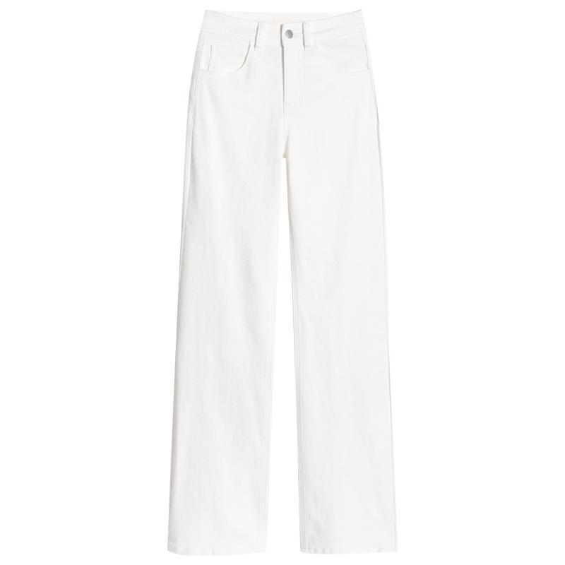 Damskie dżinsy wyszczuplające z wysokim stanem, białe, z prostą nogawką - Jesień 2025