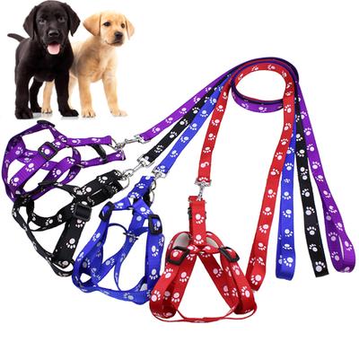 2025 Ayarlanabilir Küçük Köpek Pati İzi Evcil Hayvan Yavru Köpek için 1 Set Naylon Koşum Koşum ve Tasma Seti