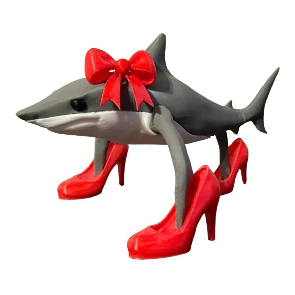 

Funny Keychain for Tralalero Tralala Novelty Bombardino Crocodilo Pendant High-Heeled Shark Statue Bow Wearing Figurine Decor