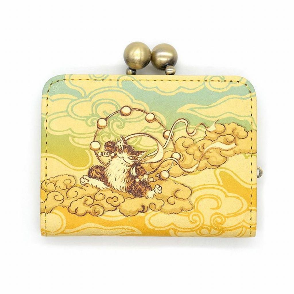 [WACHIFIELD] Dayan the Cat, Dayan, with a clasp purse design for easy opening and closing, and easy checking. Genuine leather. Wind God and Thunder