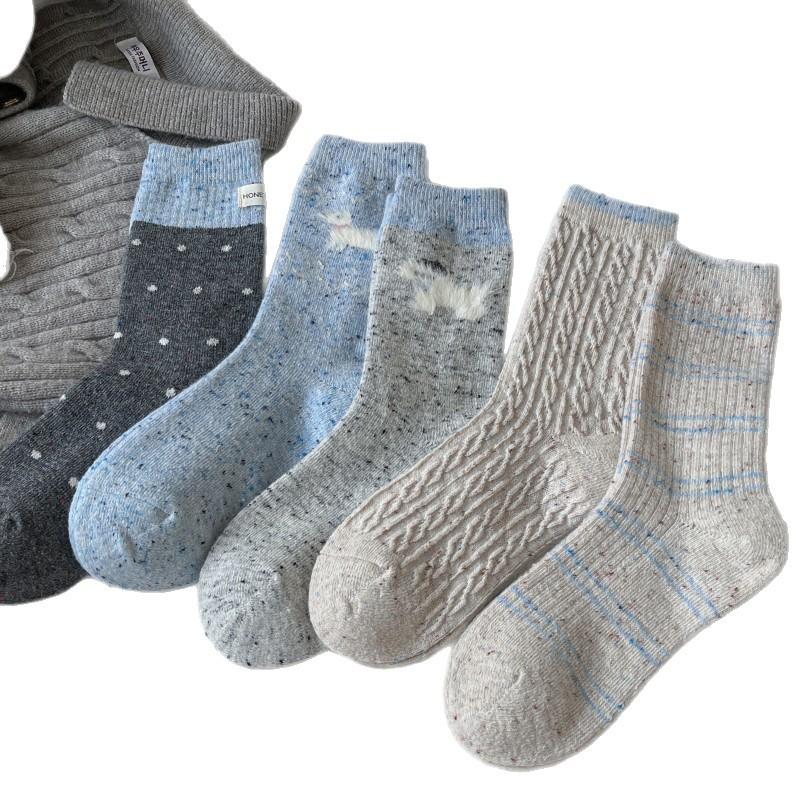 Gray-Blue Wool Socks Children'S Warm Ideas Yarn Twist Medium Tube Socks Fleece Thickened Winter Confinement Socks