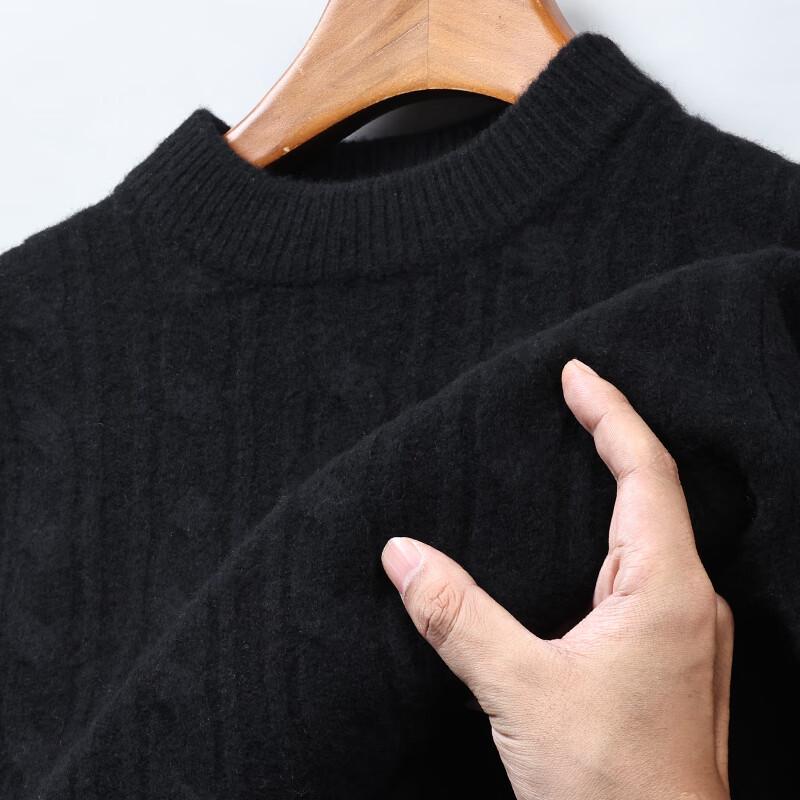 Hengyuanxiang Men's 100% Pure Wool Cable Knit Half-High Collar Sweater