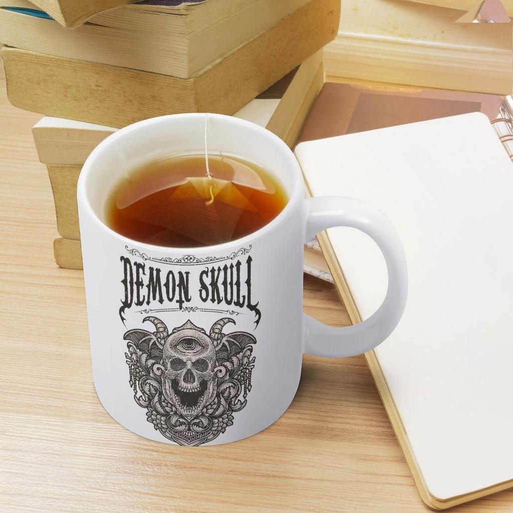 11 oz Weiße Keramik-Kaffeetasse mit beidseitigem Druck, glänzende Oberfläche und bequemer Griff für Tee-, Milch- und Heißgetränkepausen