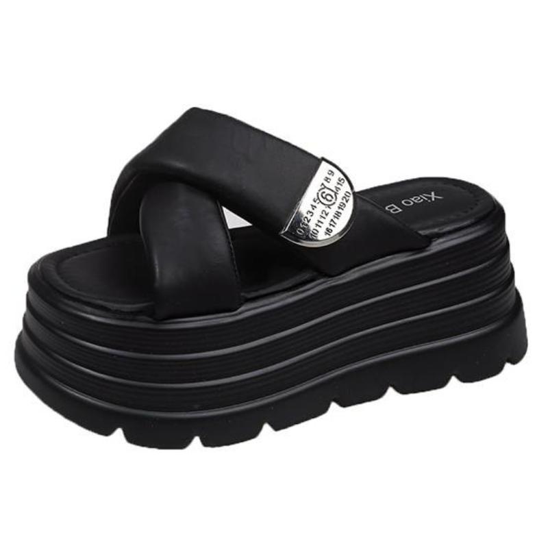 Fashion Summer Chunky Sandals Women's Thick Bottom Wedge Heels Slides 8CM High Heels Platform Leather Casual Beach Flip Flops Woman