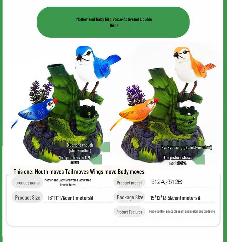 Hlasově ovládaná elektrická hračka Malý ptáček se simulací pohybu a zvuku aktivovaná indukcí