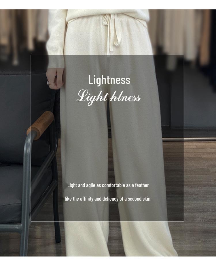 Women's 100% Pure Wool Wide Leg Knitted Pants - High Waist, Thickened, Casual, Long, Autumn/Winter Wear, Cashmere, Straight Leg.