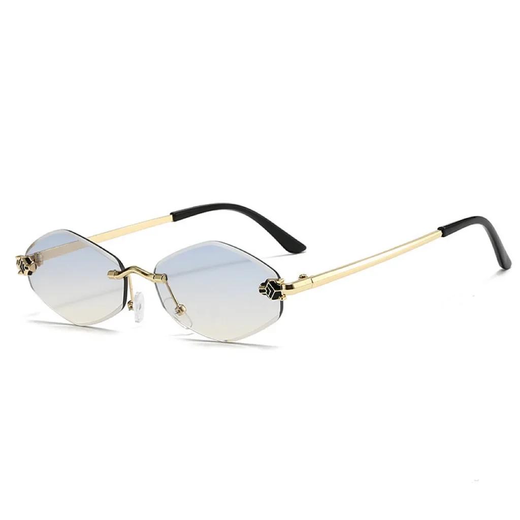 Small Rimless Cheetah Sunglasses Men Women Retro Vintage Travel Eyewear New Trend Diamond Shape UV400 Sun Glasses Google Shades