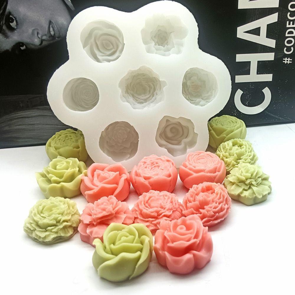 Pfingstrose 7-in-1 Blumen-Silikonform Lebensmittelqualität Seifenform Epoxidharz Kerzenform Kerzenherstellung