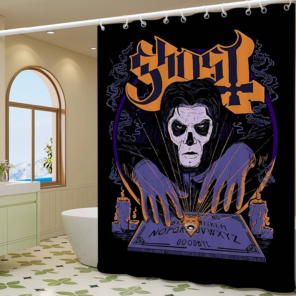 G-Ghost Band Pattern Bathroom Shower Curtain Bathroom Partition Curtain Light Opaque Waterproof Material Bathroom