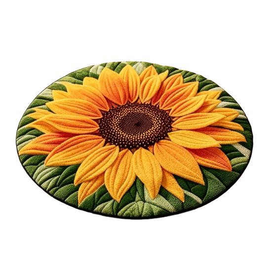 Yousheng 3D Sunflower Floor Mat Non-Slip Absorbent Bathroom Rug Quick-Dry Round Floral Area Rug for Farmhouse Bedroom Entryway Living Room