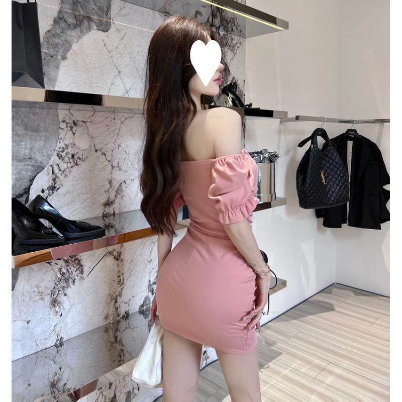 2024 Summer Celebrity Sexy Dress: Elegant Short Sleeve, Slimming Hip-Wrap with Exposed Collarbone