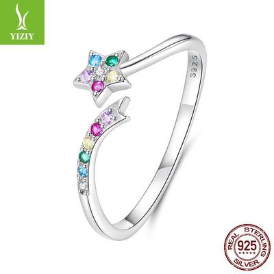 Farbenfroher Meteor Öffnungsring Nische Premium S925 Sterlingsilber Ring Ring