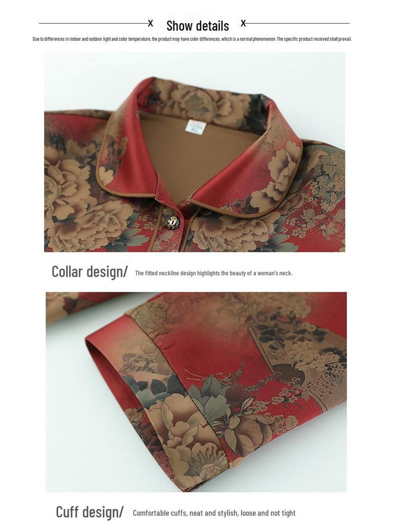 Grandma Style Spring/Summer 2025 Imitation Silk Cardigan for Middle-aged and Elderly Women