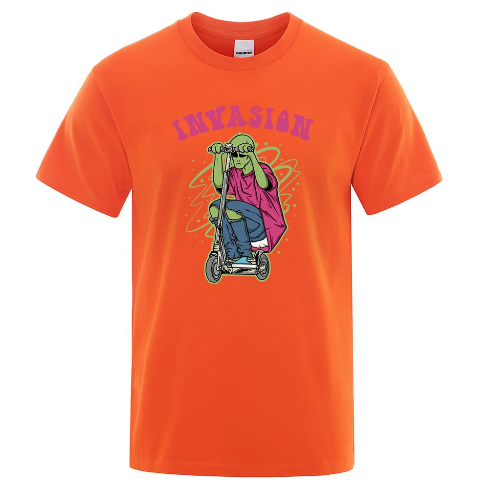 Koszulki graficzne Aliens Ride Scooters Moda męska Luźne Oversize'owe Topy Casualowa Luksusowa Bawełniana Koszulka