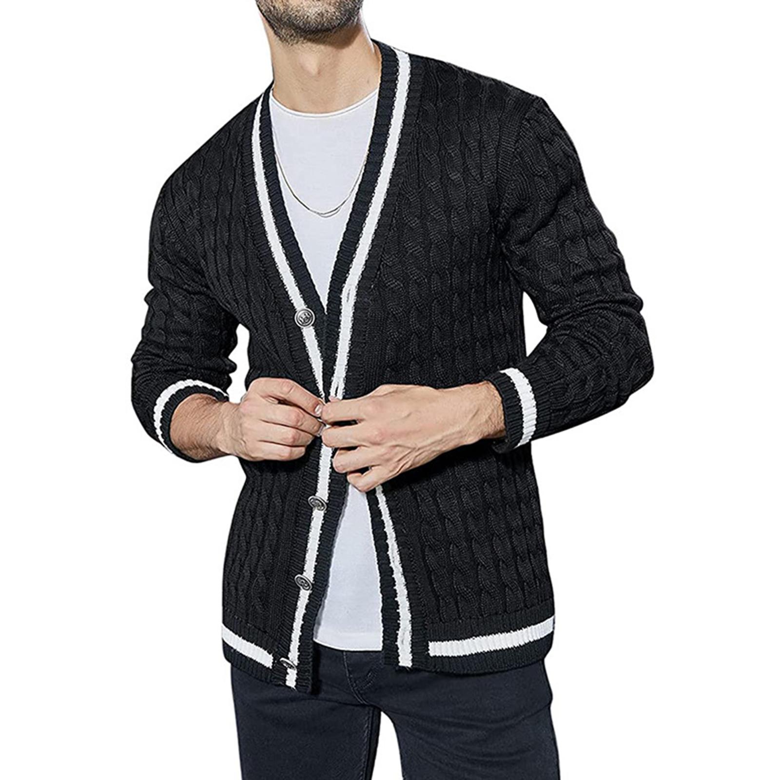 

Мужской Тренд Повседневный Свободный С добавлением флиса Верхняя одежда Кардиган Вязаный Свитер Пальто L чёрный