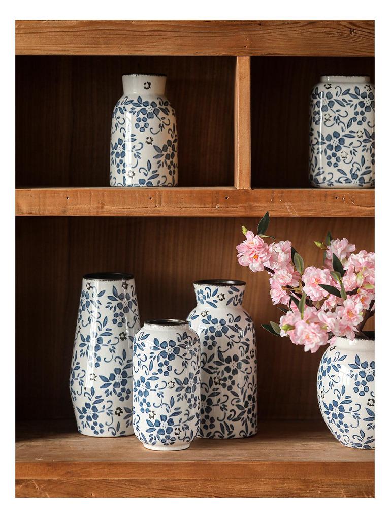 French-Chinese Ice Crackle Blue & White Ceramic Vase: Entrance & Living Room Decor