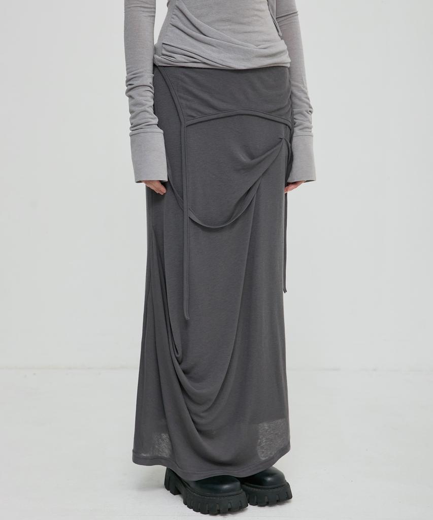Peulleeoeob Asymmetrical Draped Long Skirt (Fl-263_Dark Gray)