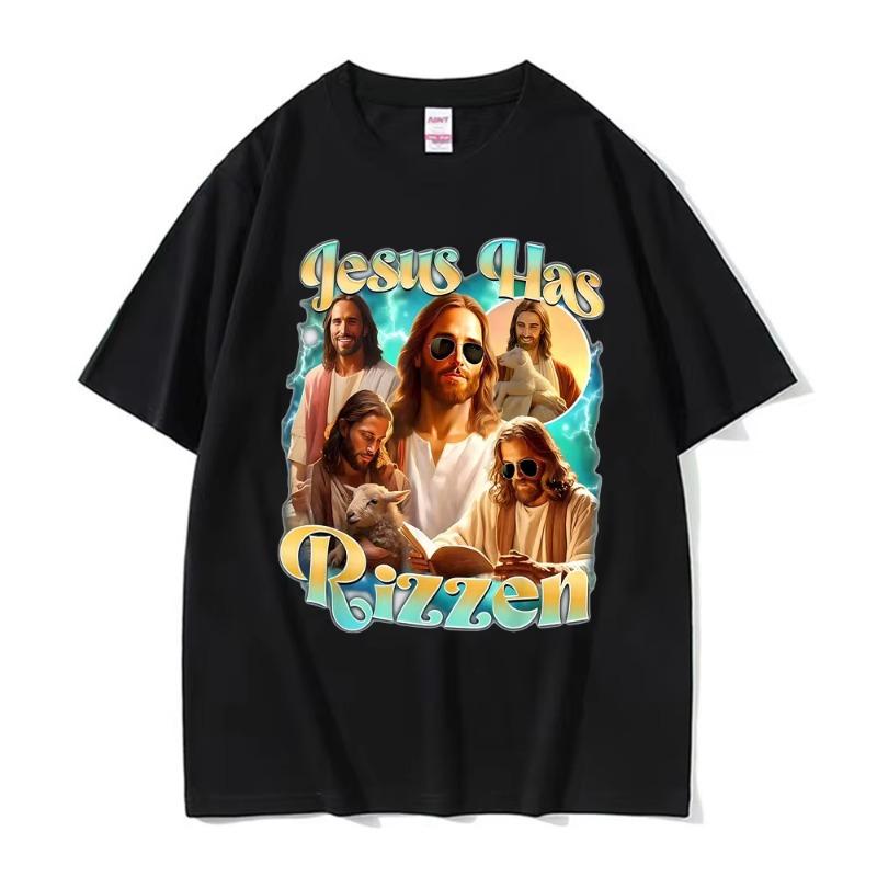 Jesus Has Rizzen He Ls Rizzin Funny Christian Religious Tee Shirt Men Women Comfort Tshirt Vintage Oversized T Shirt Streetwear
