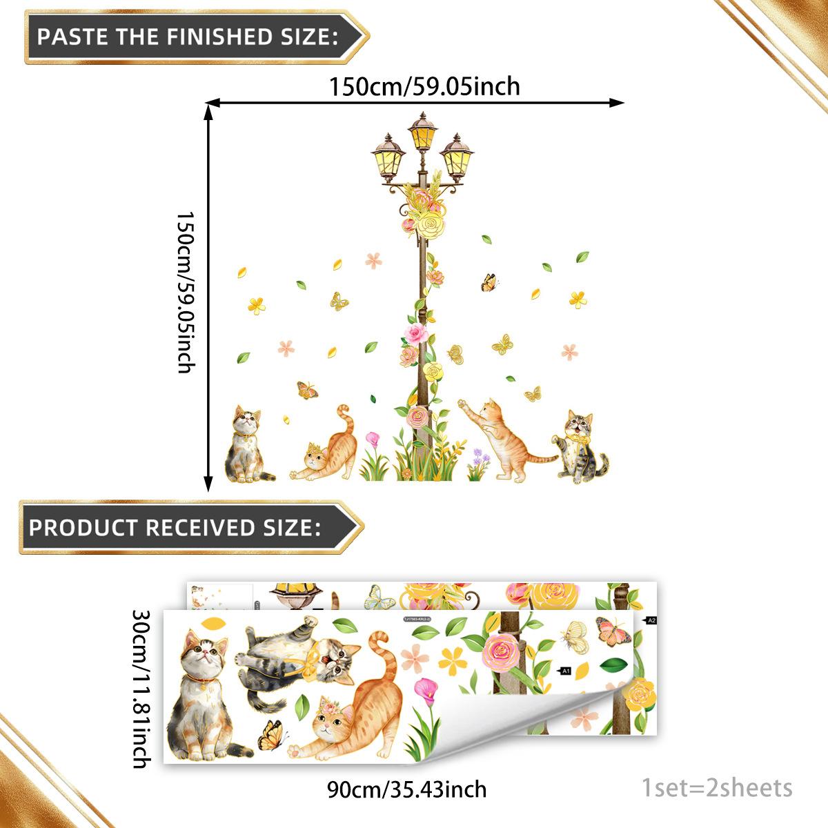 

Tj17503 Нарисованный вручную кот уличный фонарь цветок бронзирование наклейка на стену украшение детская комната спальня фон самоклеящаяся стена