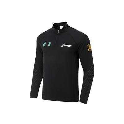 Li Ning CBA Series 24-25 Season Liaoning Team Outdoor Training Sports Raglan Collar Letter Logo Long Sleeve T-Shirt Men Tops Black ATLU281-2