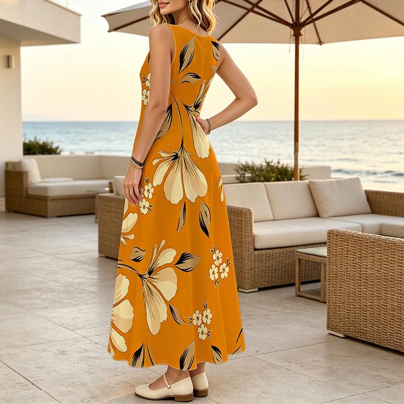 Women's Sleeveless Floral Beach Maxi Dress,Loose Fit,Comfortable Fabric,Flowy Skirt,Versatile Summer Dress for Daily Wear,Casual Parties