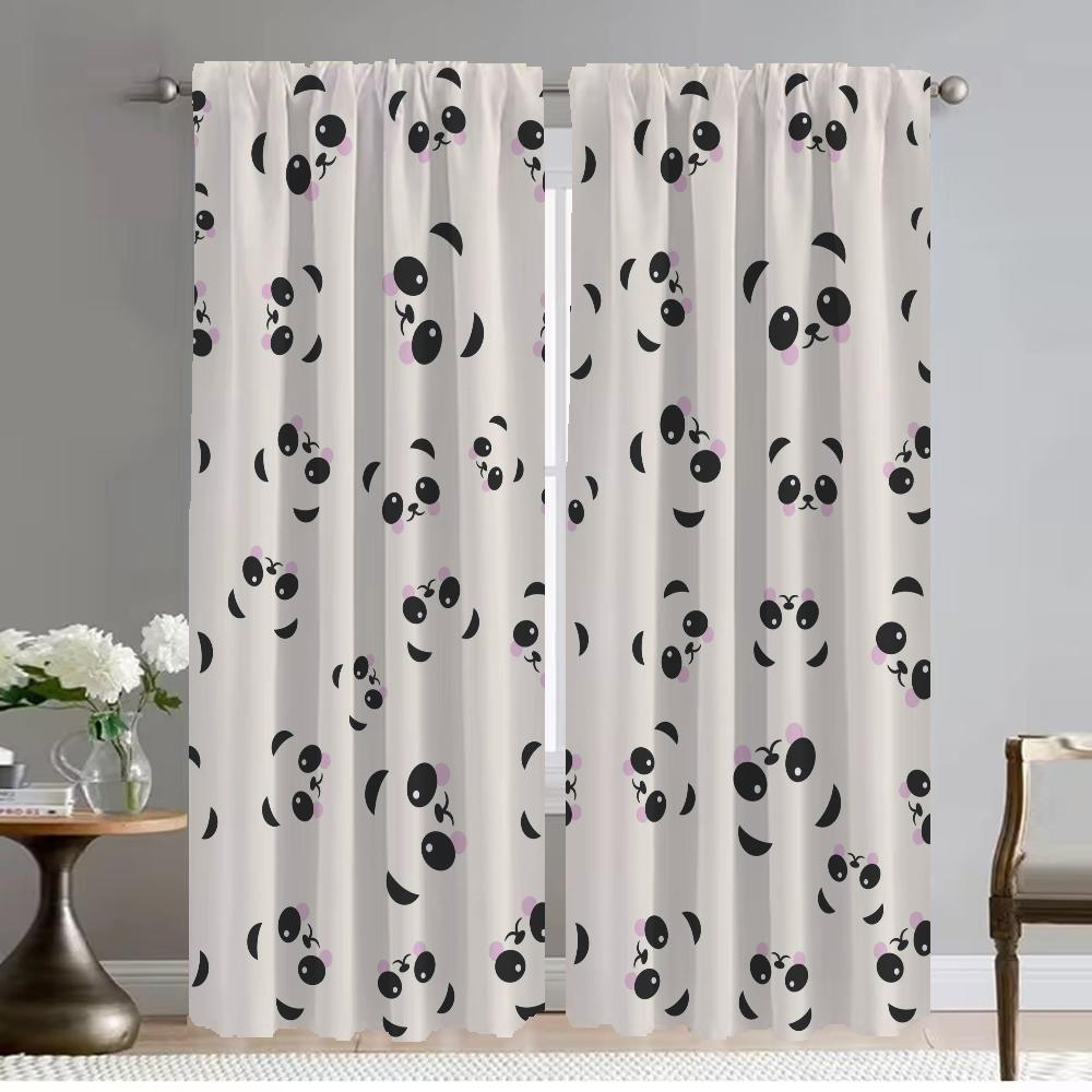 Home Interior Curtains for Living Room Curtain Cute Panda Pattern Partition Blackout Curtains 2 Pieces Shades Tulle for Bedroom