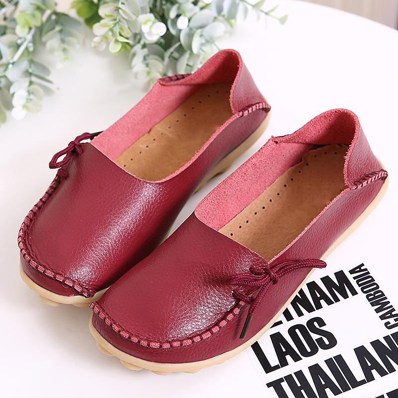 Kvinnor Plattformsskor Äkta läder Mamma Skor Snörning Justera täthet Retro Bekväm Promenad Halkfri Sko i stor storlek